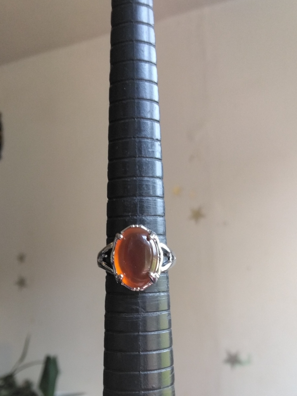 carnelian Gemstone Silver Tone Ring